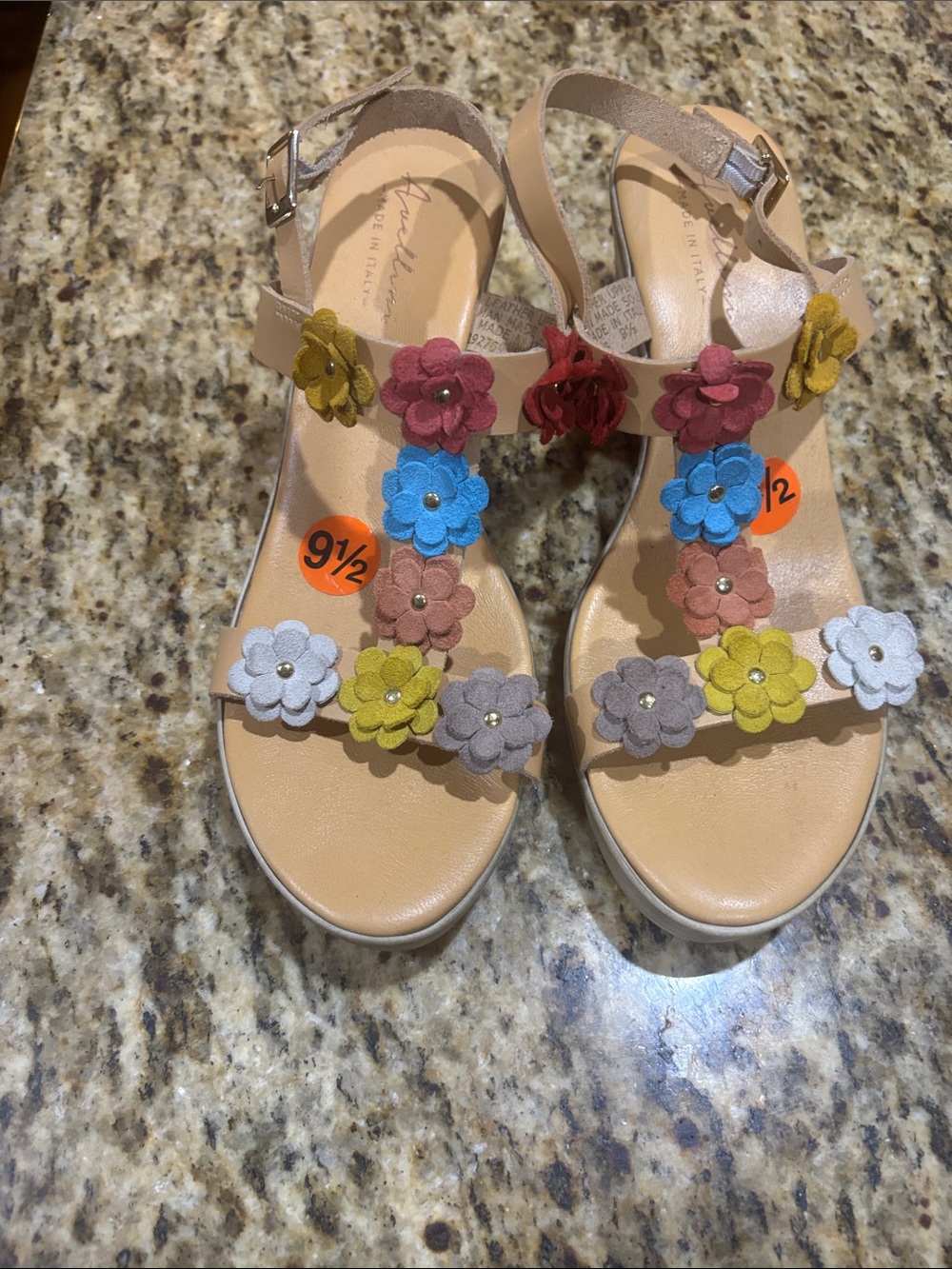 Women's Beige Floral Wedge Sandals - Multi-Color Flower Accents